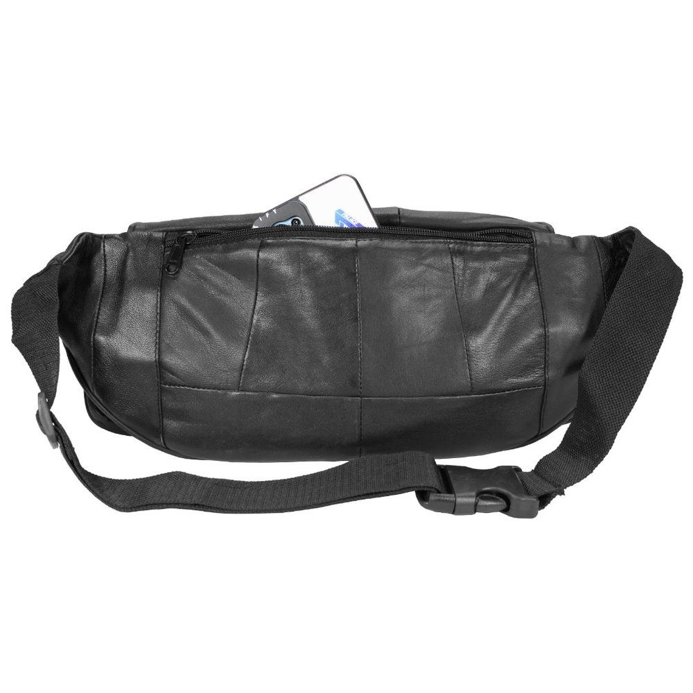 Leather Fanny Pack Multi Zippered Waist Bag Hip Belt Bag for Unisex, Black - Picture 9 of 10
